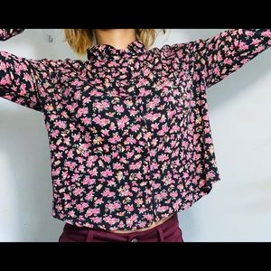 Women fashion long sleeve floral button down shirt